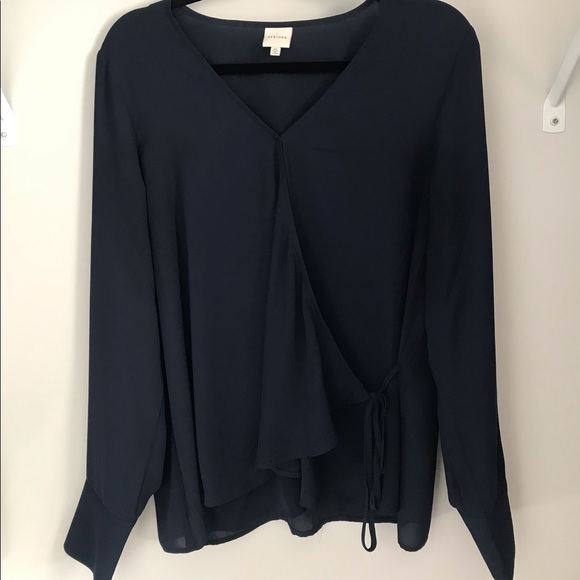Pleione faux wrap navy long sleeve blouse.  Worn once - Picture 3 of 5